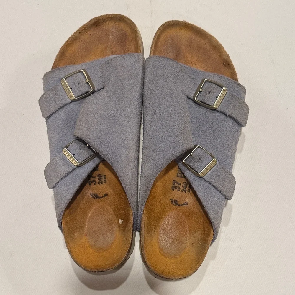 Birkenstock Blue Suede Buckle Sandals